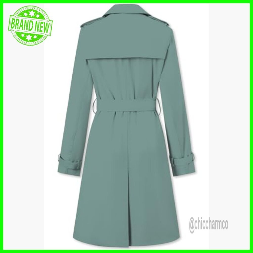 Waterproof Double Breasted Trench Coat with Belt, Fitted Polyester - Picture 4 of 7